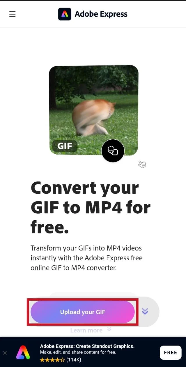 แตะที่ปุ่มอัปโหลด GIF ของคุณ
