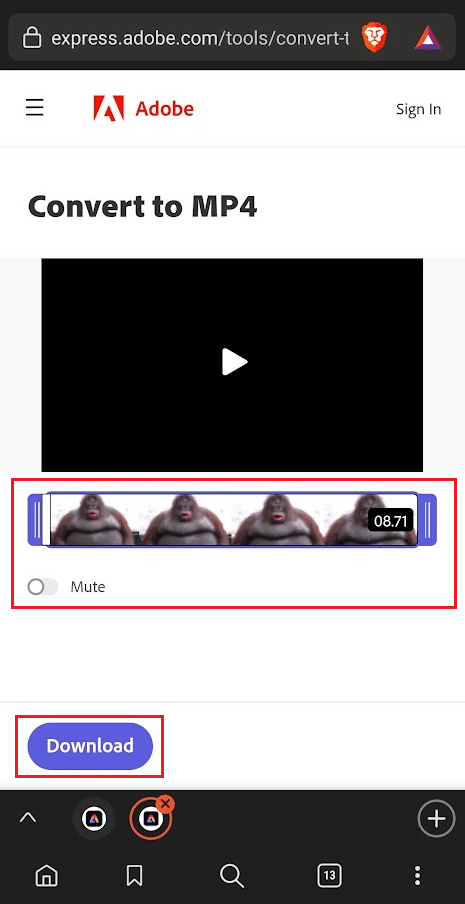 แก้ไขวิดีโอตามต้องการแล้วแตะดาวน์โหลดเพื่อรับไฟล์ MP4 ของ GIF ที่เลือก
