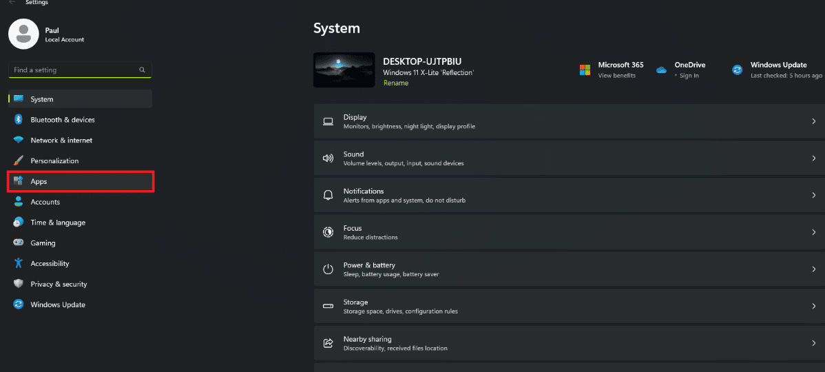 Fai clic su App nel menu Impostazioni di Windows
