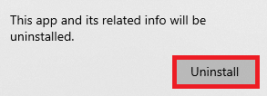 fare clic su Disinstalla per confermare il passaggio