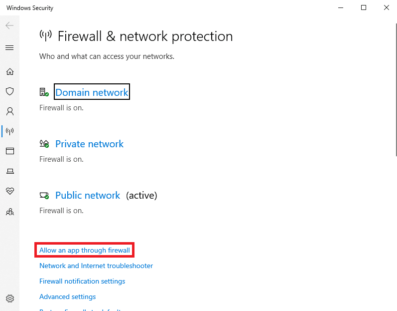 fare clic su Consenti a un'app attraverso il firewall. Correggi il codice di errore Genshin Impact 9114