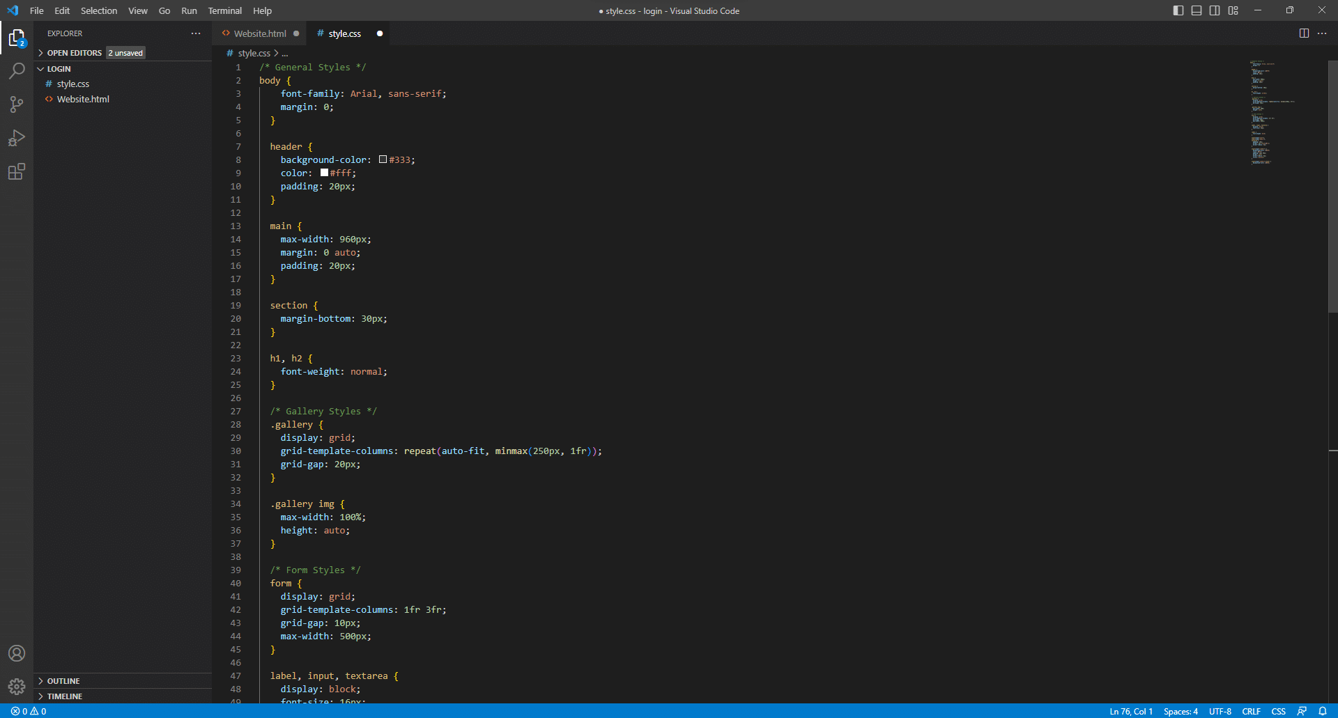 Pegue el código CSS en el nuevo archivo.