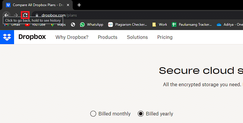 单击刷新图标。修复 Dropbox 错误 404