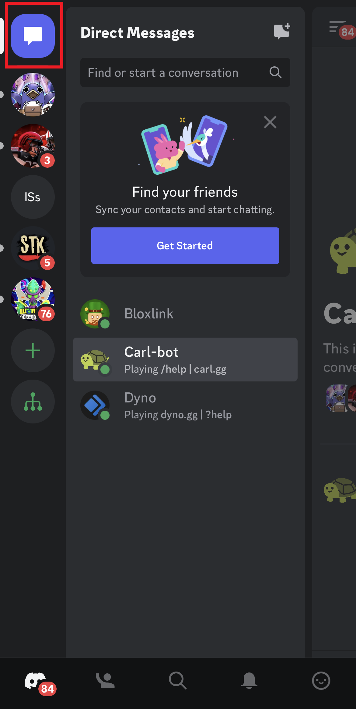 Atingeți pictograma albastră a mesajului. Cum să anulezi prietenia cuiva pe Discord pe iPhone