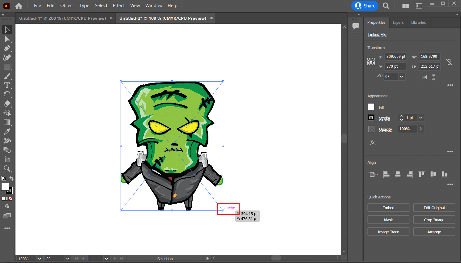 Klavyenizdeki Ctrl tuşuna basın ve boyutu değiştirmek için resmi bağlantı noktasından sürükleyin | Adobe Illustrator'da Metnin Anahatlarını Nasıl Çizersiniz?