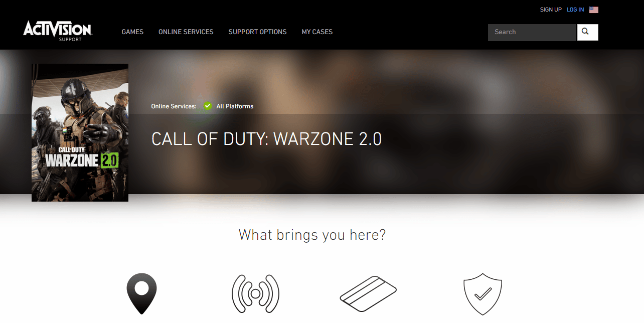 pagina de suport. Remediați codul de eroare pentru Call of Duty Warzone 2 Diver