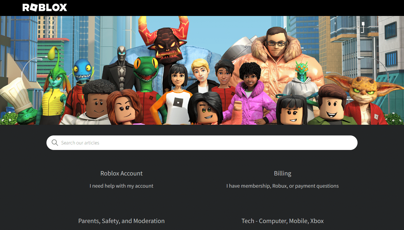 pagina de soporte de roblox
