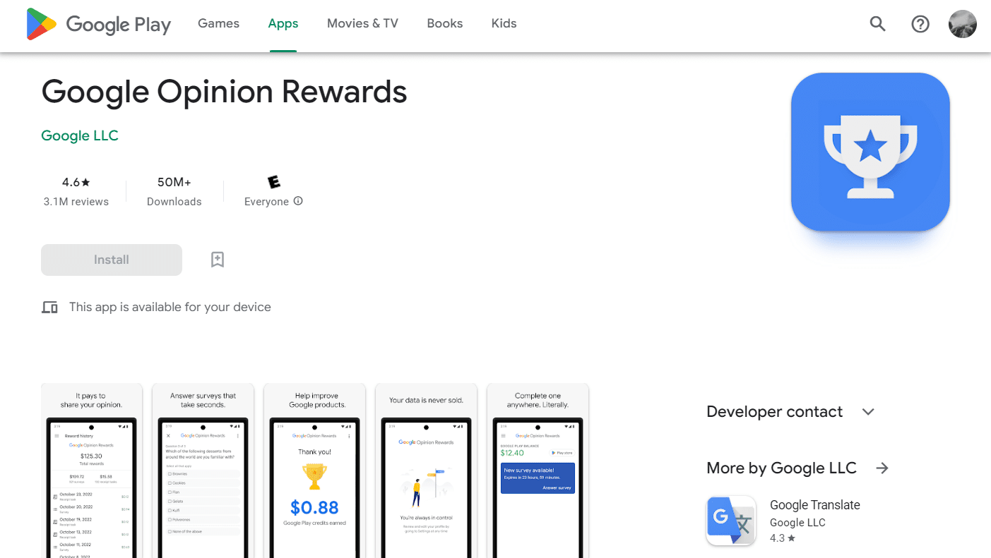 Google Opinion Rewards Play Store