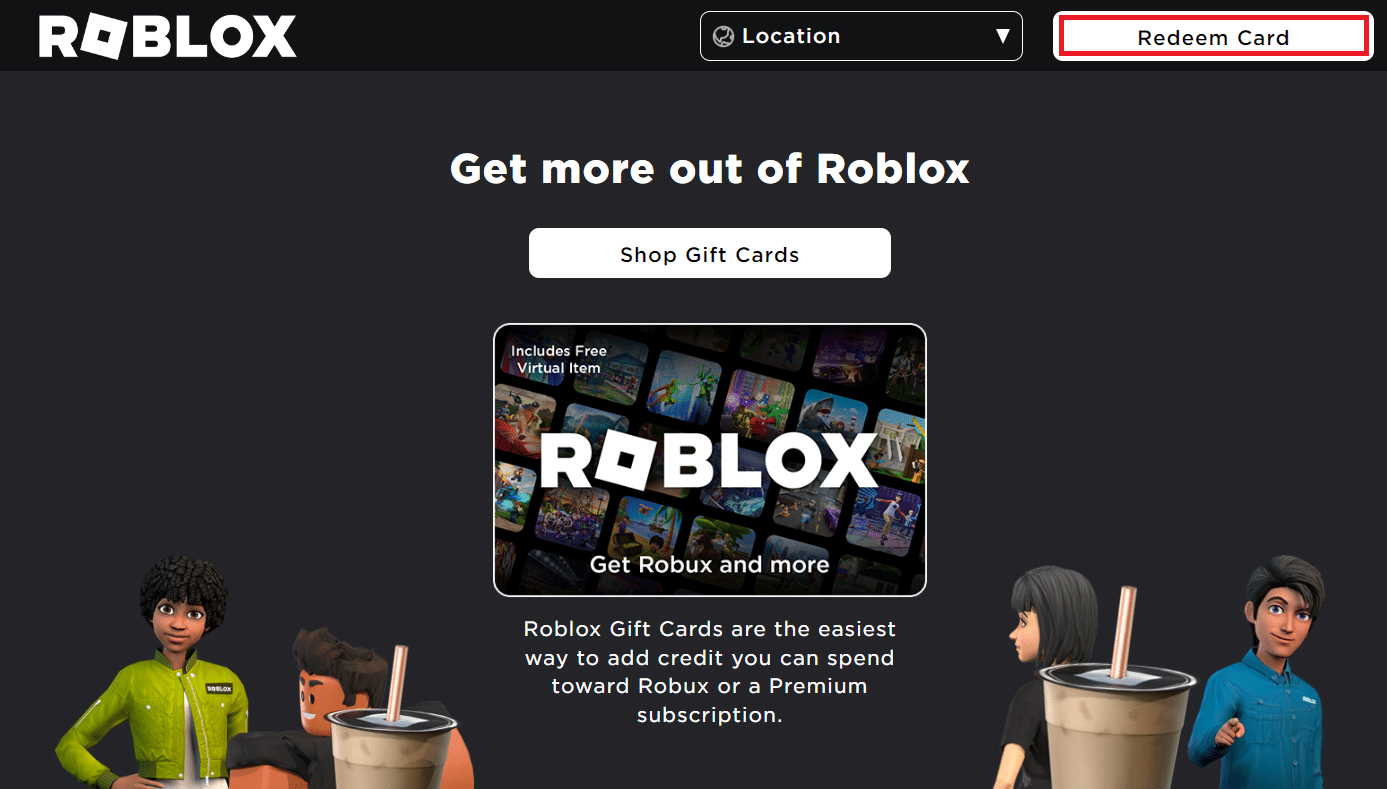 Página de la tarjeta de regalo de Roblox - Canjear tarjeta