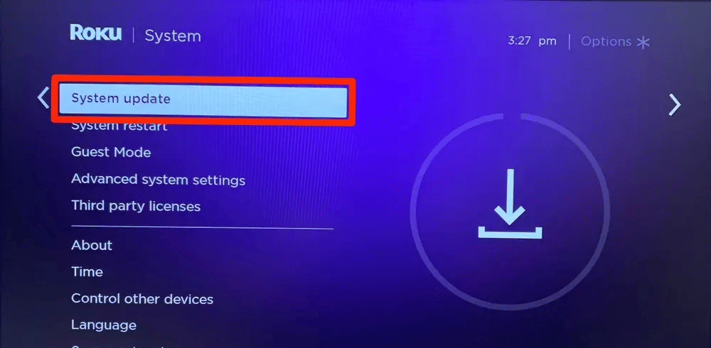 转到系统更新 roku tv