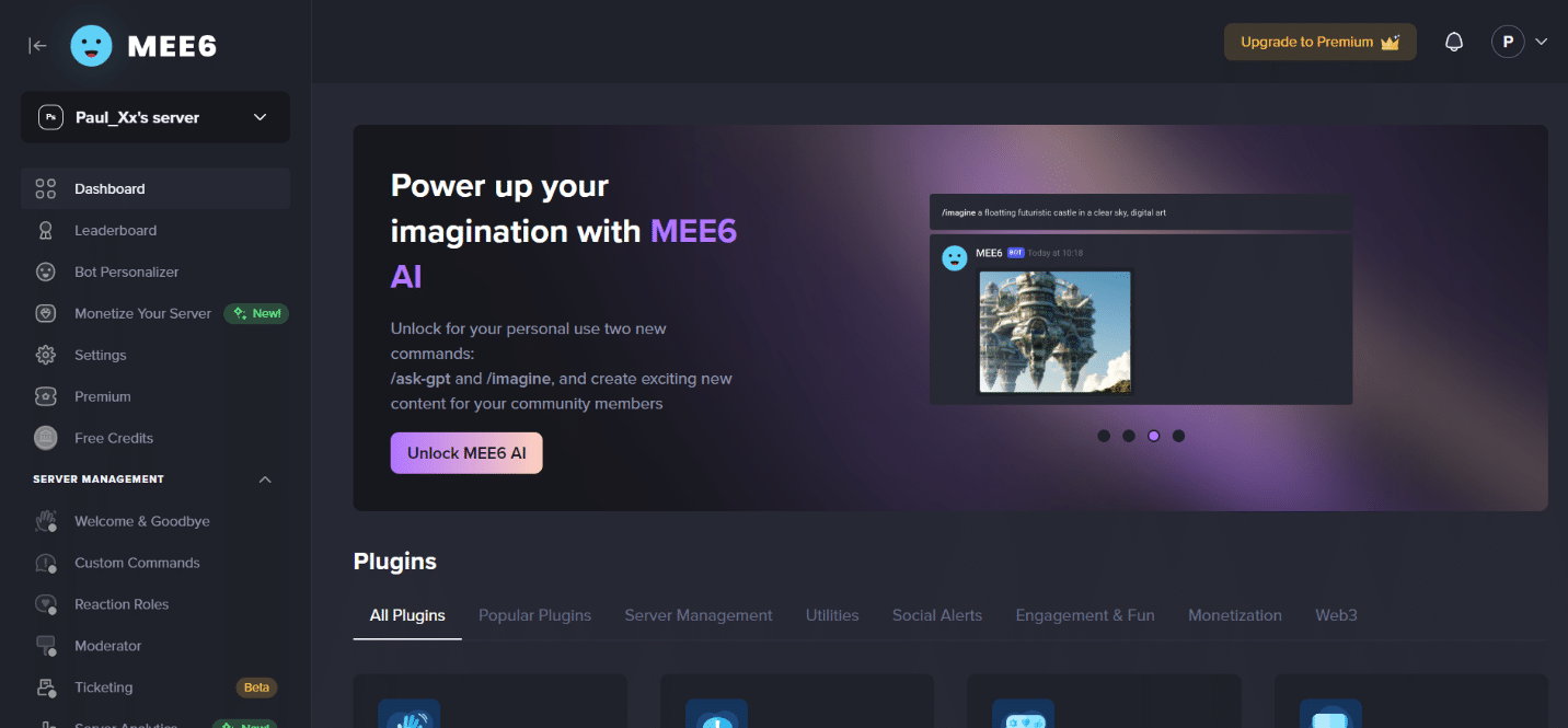 vai alla dashboard di MEE6. Come avvertire qualcuno su Discord