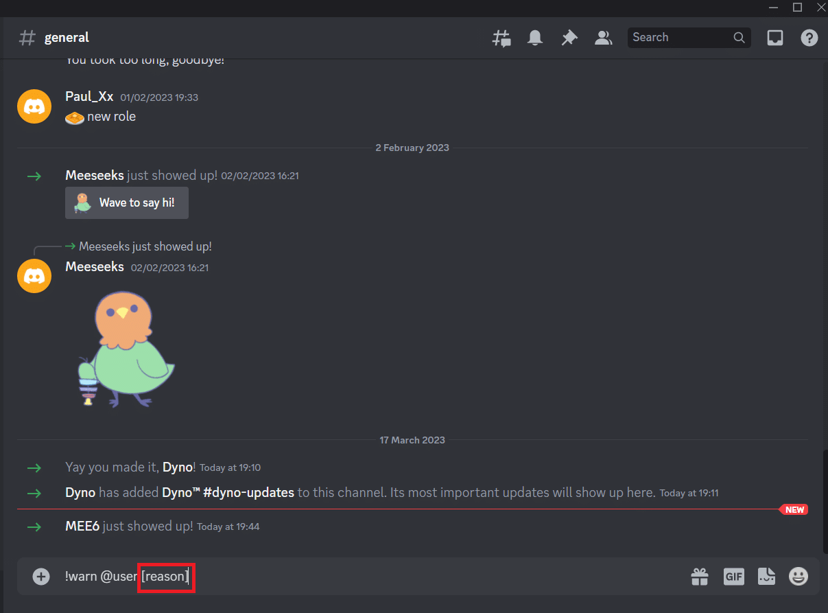 Sostituire il motivo con il motivo dell'avviso. Come avvertire qualcuno su Discord