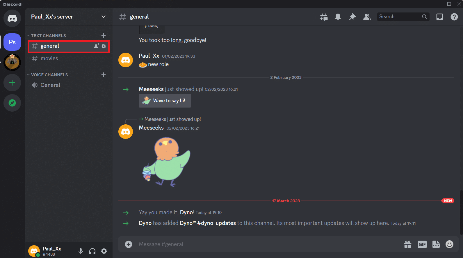 Otwórz kanał Discord lub wiadomość bezpośrednią W tym przypadku kanał ogólny