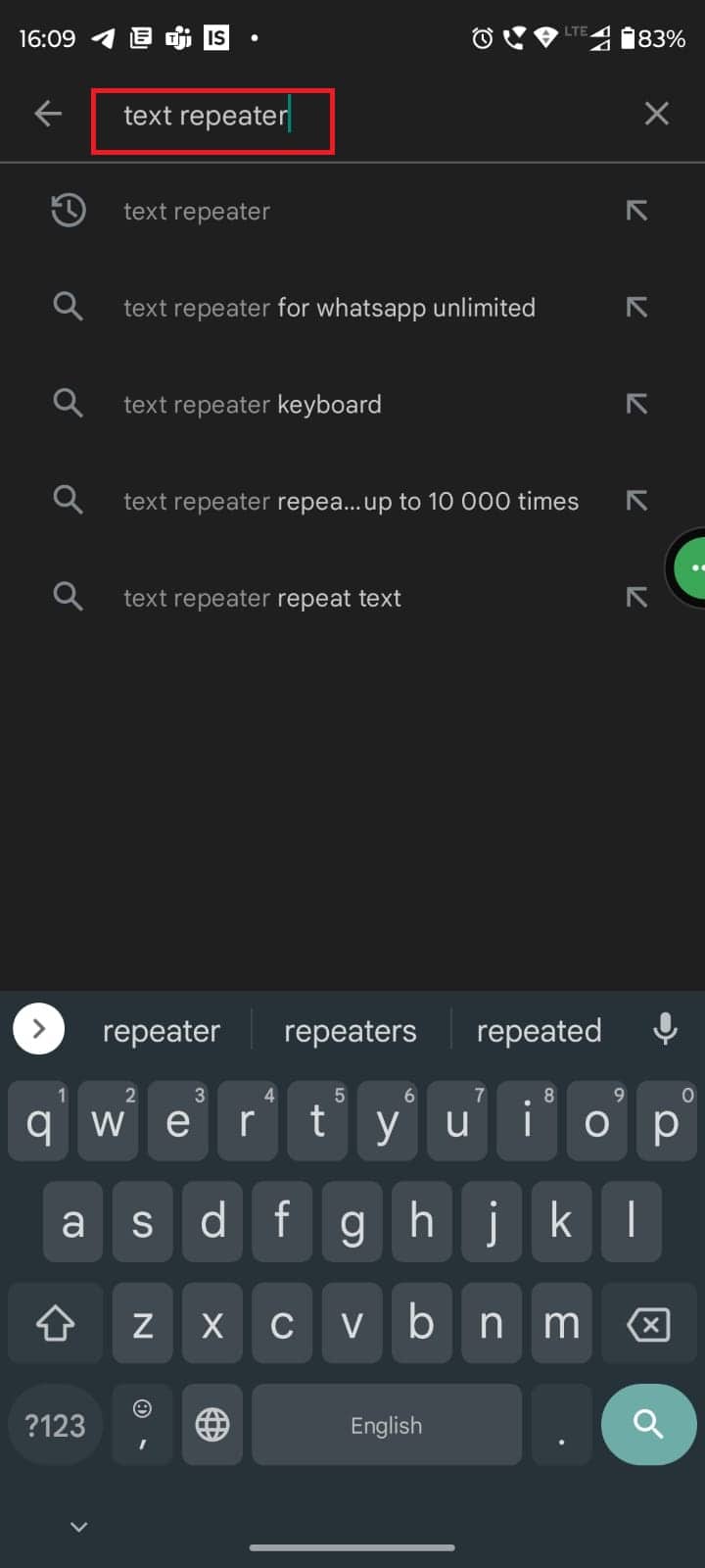 Otwórz Sklep Google Play i wyszukaj Text Repeater