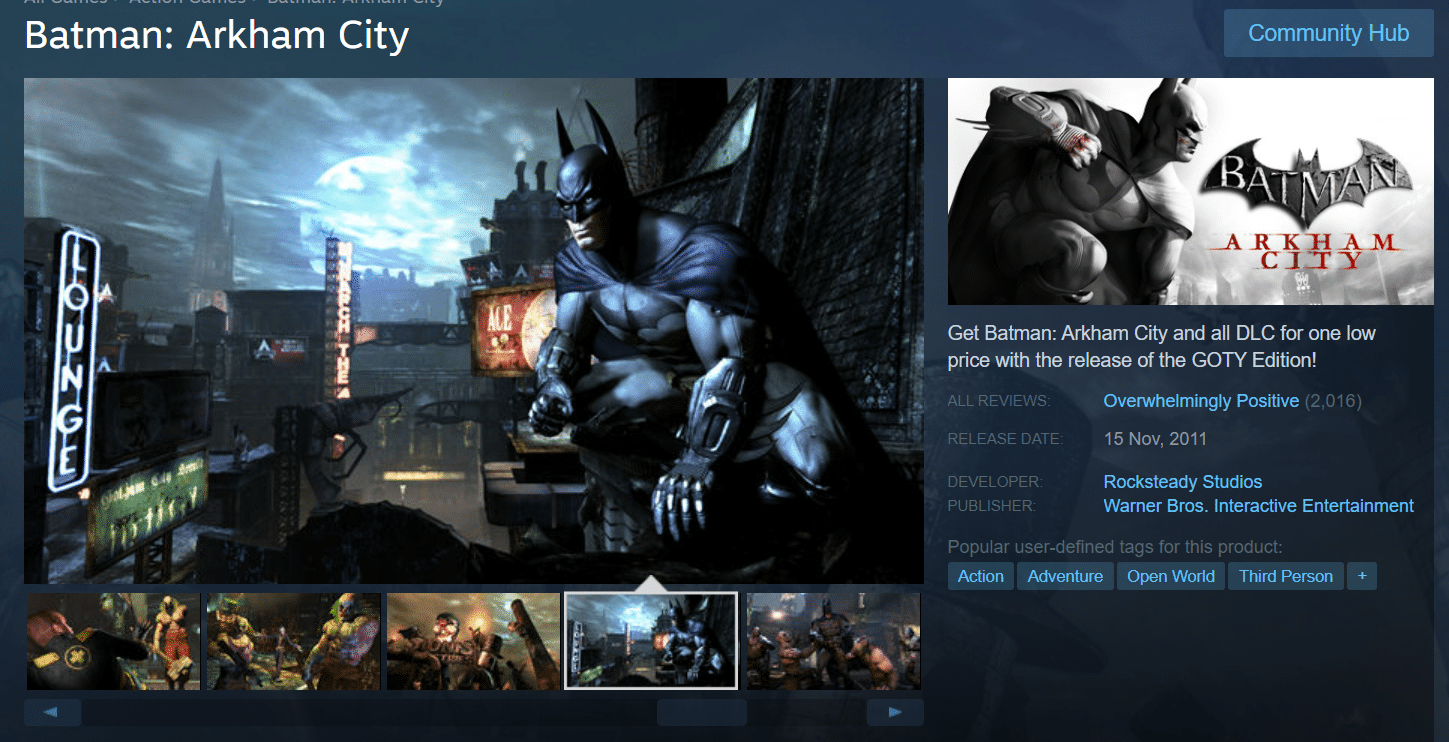 蝙蝠侠：阿卡姆城。 36 款低端 PC 最佳开放世界游戏