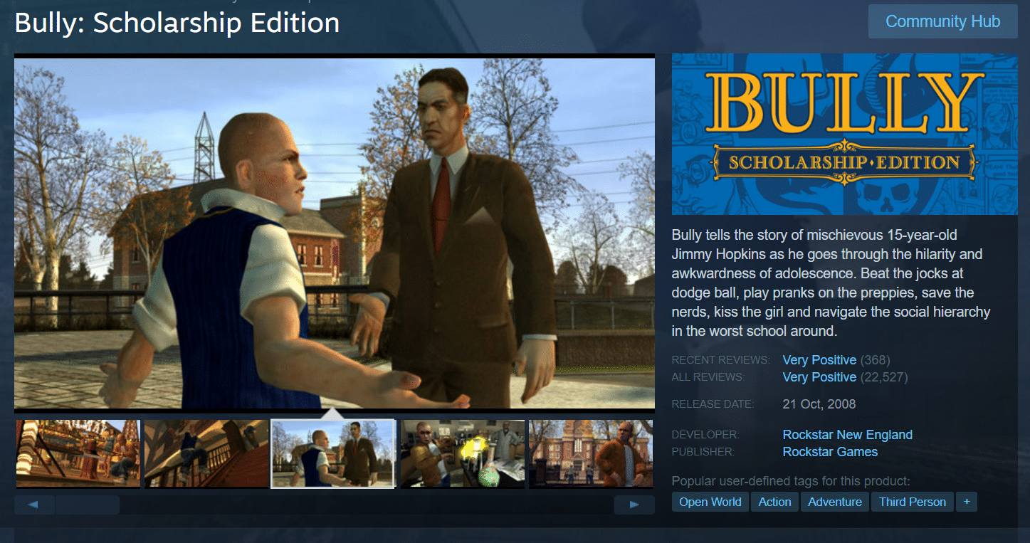 Bully: Edición de becas. Los 36 mejores juegos de mundo abierto para PC de gama baja