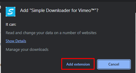 Per scaricare correttamente l'estensione di Chrome, scegli l'opzione Aggiungi estensione nel popup di avviso visualizzato