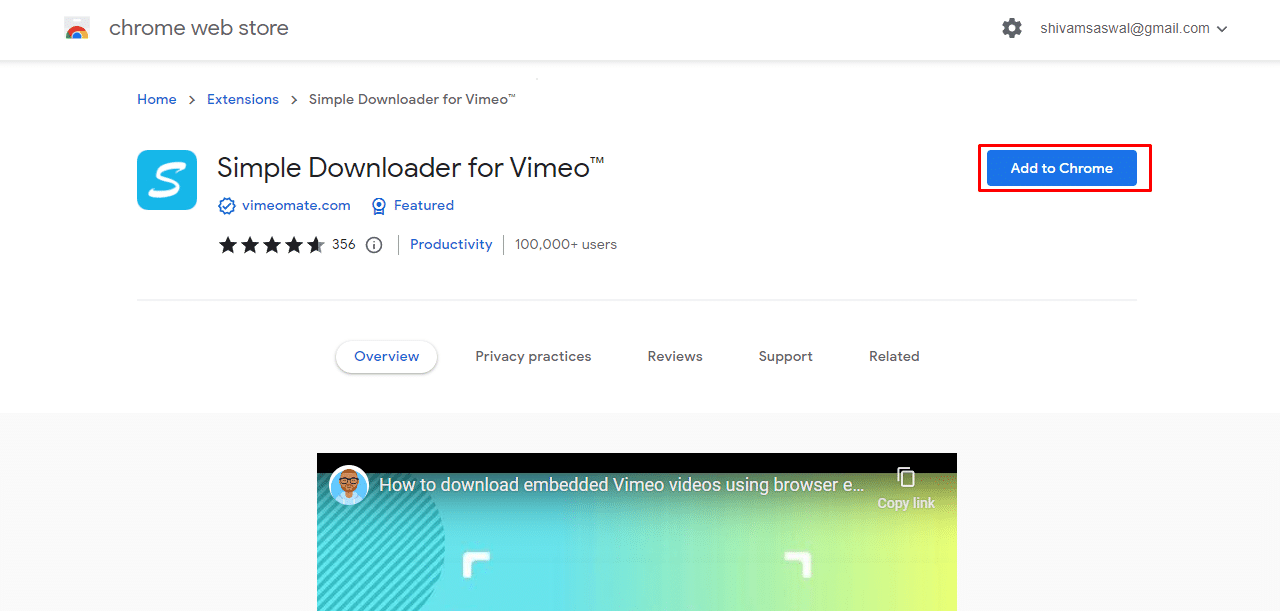 单击添加到 Chrome 按钮以下载并安装浏览器的 Vimeo Downloader chrome 扩展程序。 |如何免费观看私人 Vimeo 视频