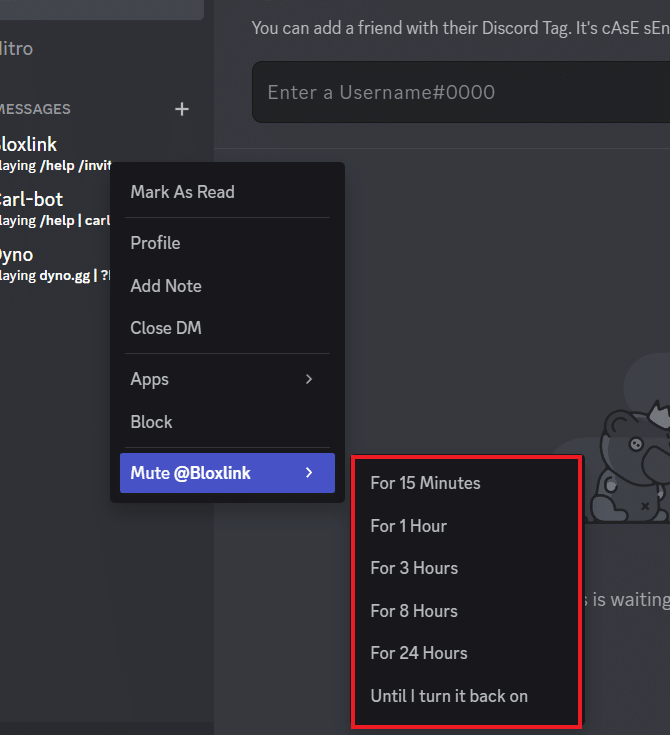 Selecciona el tiempo de duración | Cómo silenciar a alguien en Discord como administrador