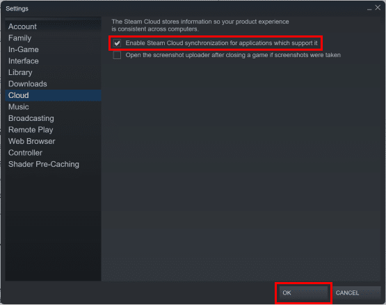 それをサポートするアプリケーションのSteamクラウド同期を有効にするオプションのチェックを外し、OKボタンをクリックして設定を終了します。 | | Steam データはどこに保存されますか?