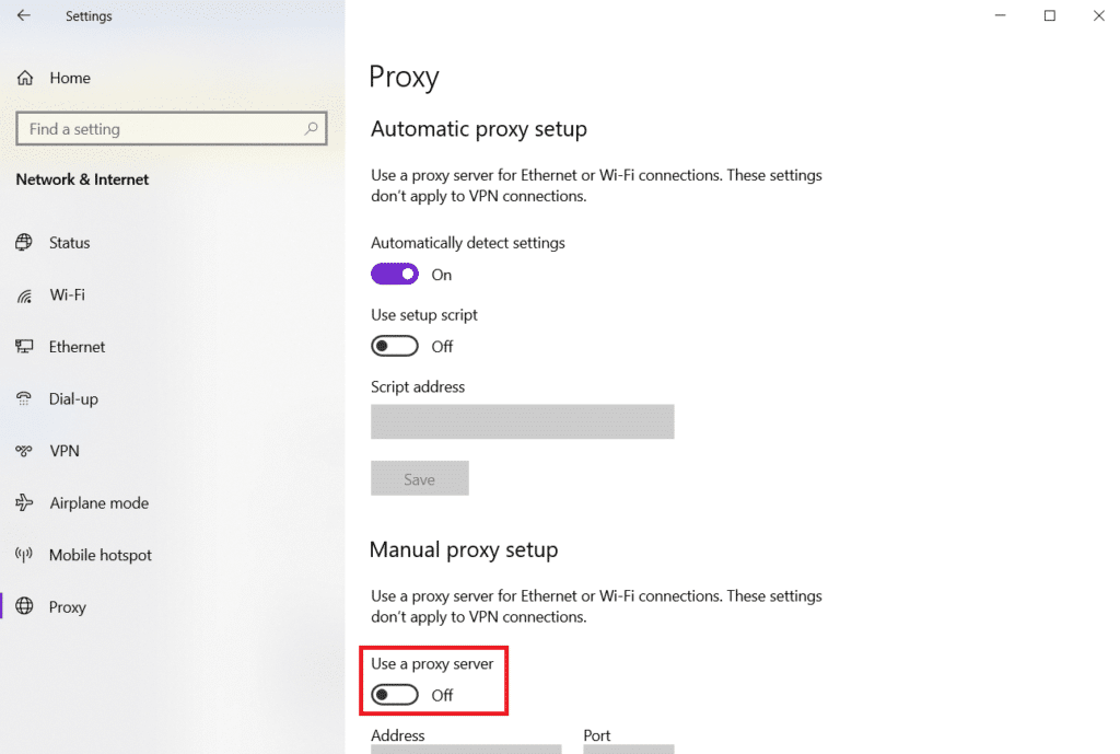 Cambiar la configuración del proxy