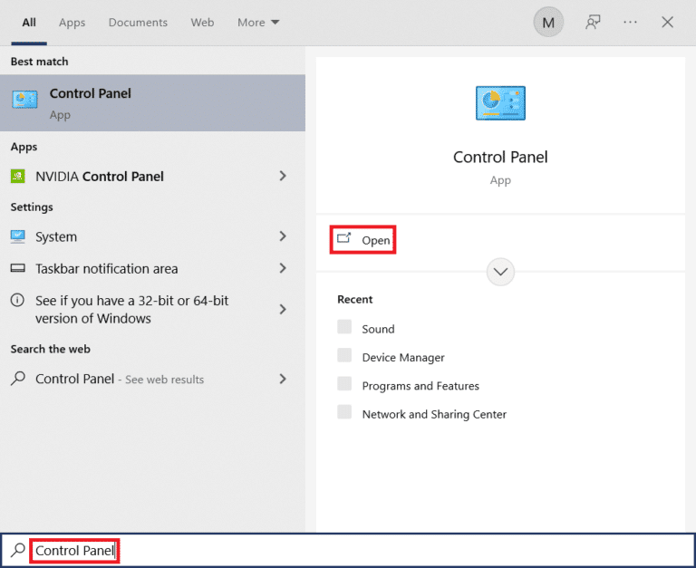 Abra o Painel de Controle. Corrigir o código de erro de zoom 103033 no Windows 10