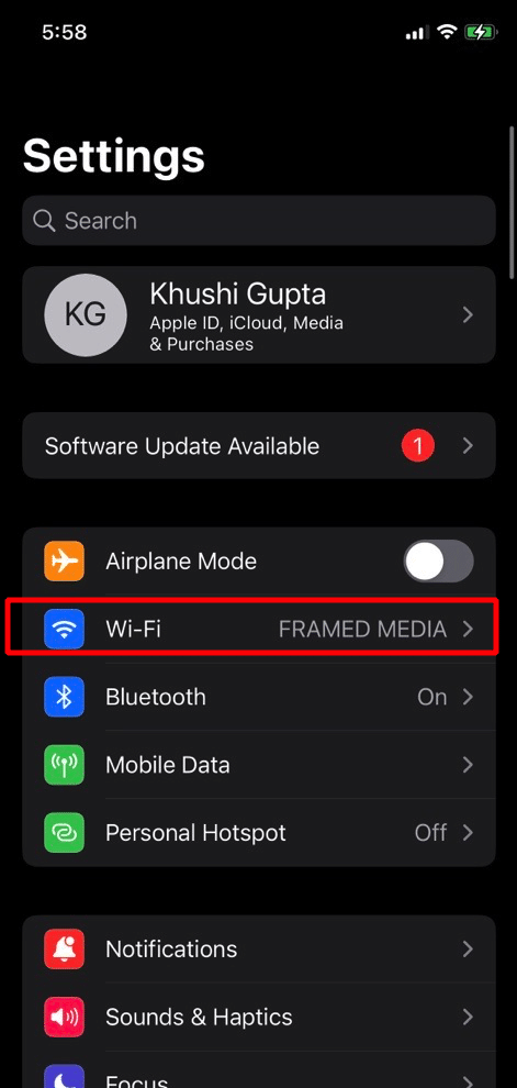 wifi seçeneğine dokunun
