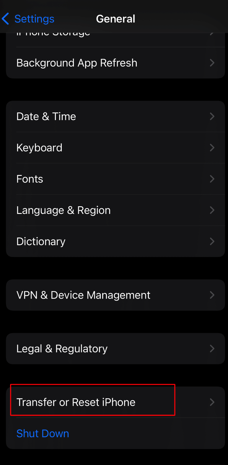 aktar veya iphone'u sıfırla'ya tıklayın