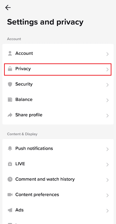 Appuyez sur Confidentialité