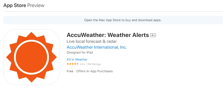 AccuWeather. 22 أفضل تطبيقات الطقس لـ Apple Carplay