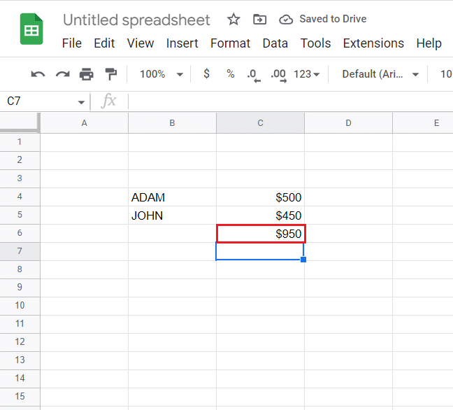 Hasil penambahan. Cara Mengonversi Google Sheets ke Excel Secara Otomatis
