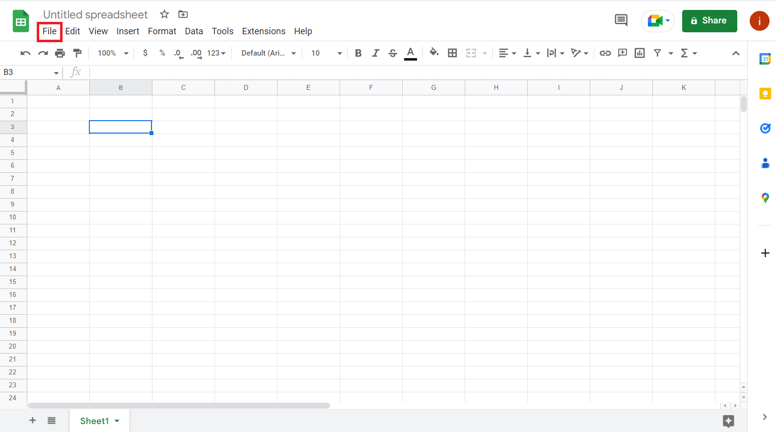 Klik File. Cara Mengonversi Google Sheets ke Excel Secara Otomatis