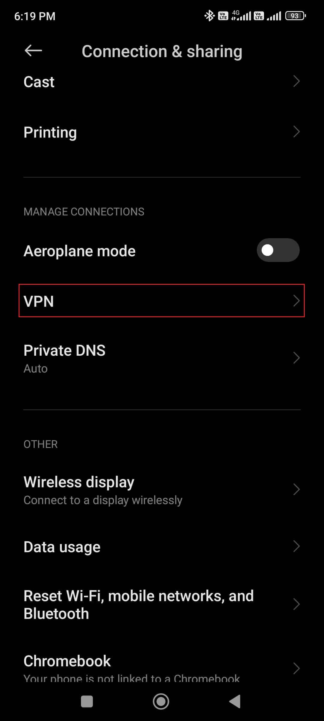 pilih opsi VPN di android