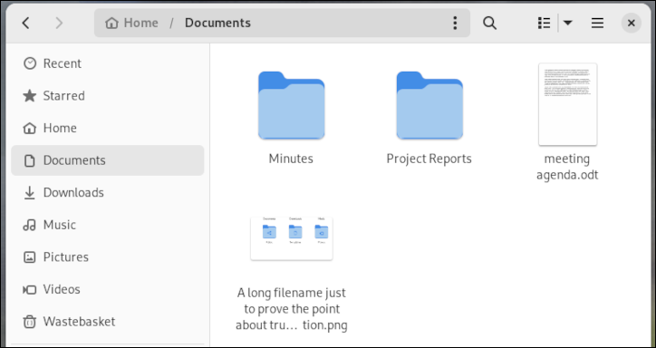 Der Fedora 38-Dateibrowser mit Miniaturansichten in der Dateiansicht