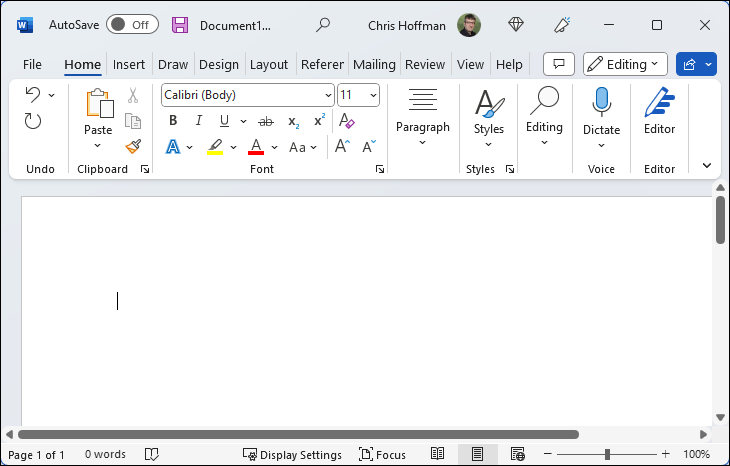 Microsoft Word di Windows 11.