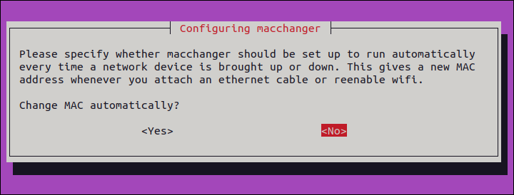 Macchanger のインストール オプション画面