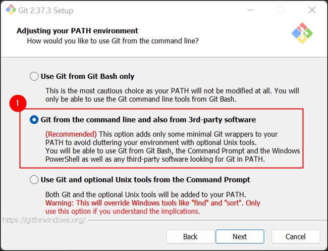 確保選擇將 Git 添加到系統 PATH 的選項。