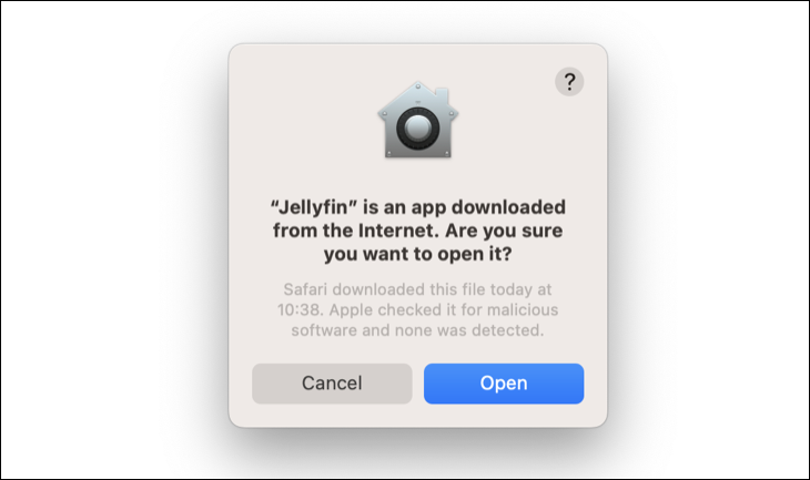 Confirmez que vous souhaitez ouvrir l'application serveur Jellyfin mise à jour
