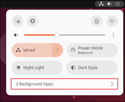 Le menu système de GNOME 44 indiquant le nombre d'applications en arrière-plan