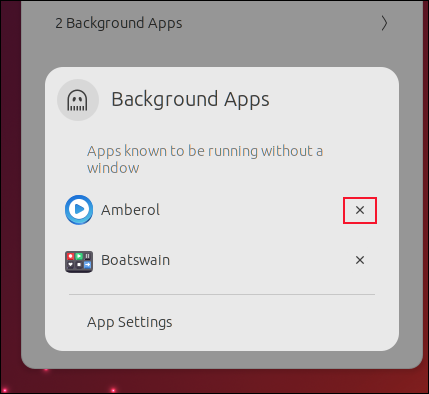 Le menu des applications d'arrière-plan de GNOME 44