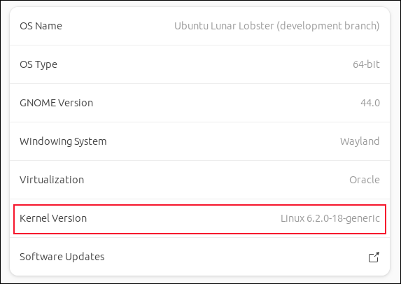 La version du noyau affichée dans le volet À propos de l'application Paramètres