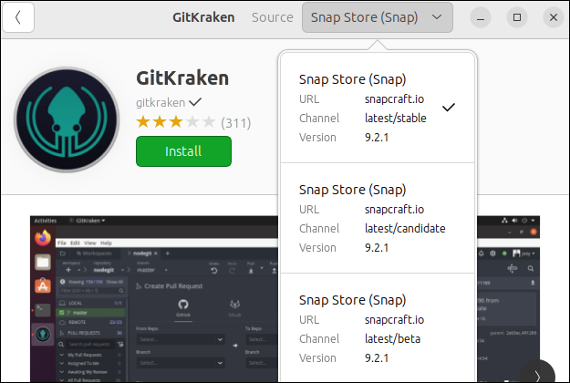 L'application logicielle Ubuntu 23.04 montrant une sélection de snaps pour un package logiciel