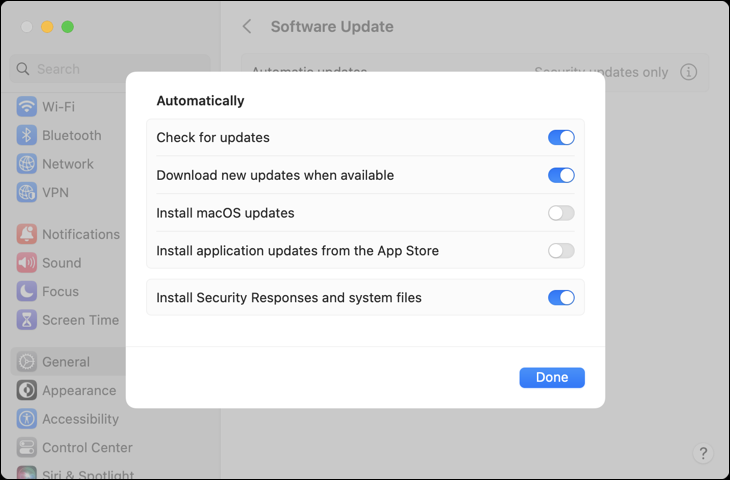 opcje automatycznej aktualizacji systemu macOS 13