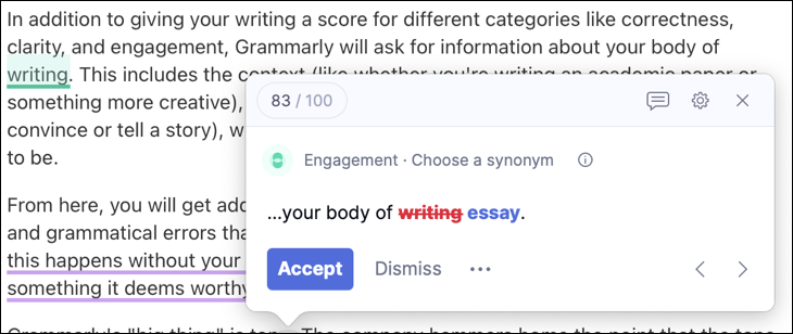 Grammarly يقدم اقتراحًا سيئًا