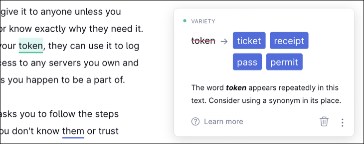 أداة اقتراح الكلمات المتنوعة في Grammarly