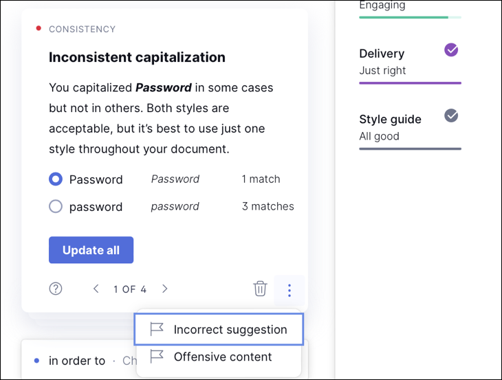 يقترح Grammarly استخدام الأحرف الكبيرة للكلمة بشكل أكثر اتساقًا في المقالة
