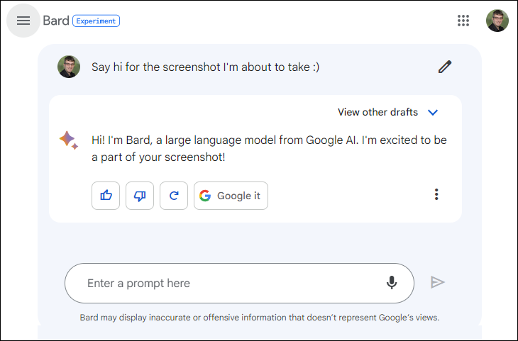 Google Bard ti saluta.