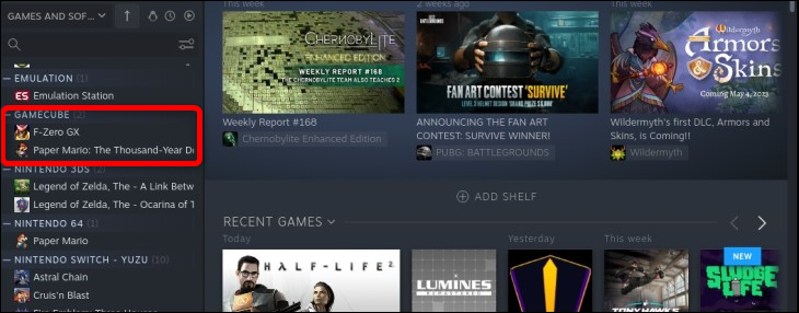 تحقق مما إذا كان Steam ROM Manager قد أضاف ألعابك من خلال زيارة مكتبة Steam على Steam Deck والبحث عن مجموعة تسمى "GameCube"
