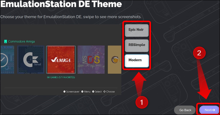 اختر موضوع EmulationStation DE ، وهو تطبيق لتشغيل جميع الألعاب التي تمت محاكاتها في وضع الألعاب في Steam Deck