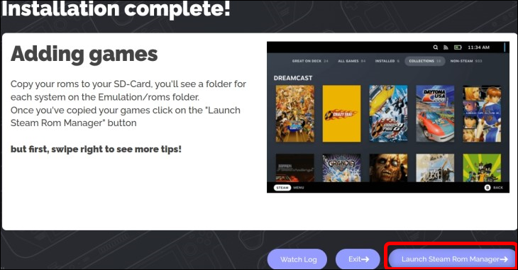 قم بتشغيل Steam Rom Manager من نافذة Adding Games بالنقر فوق الزر Launch Steam Rom Manager
